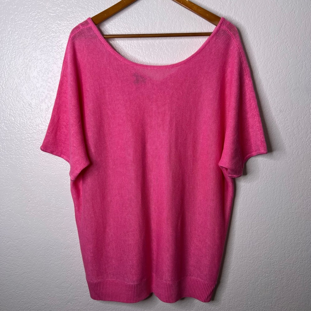 Talbots Pink‎ 100% Linen Knit Boxy Scoop Neck Short Sleeve Top Women's Size 3X